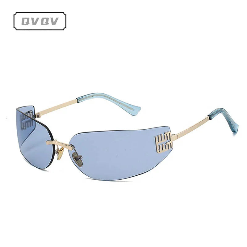 New Frameless Curved Metal Square Sunglasses Women Rimless Cutting Personality Glasses Fashion Brand Design Y2K Punk Sun Glasses