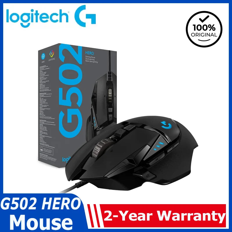 Rato Gaming com Fios Logitech G502 HERO de Alto Desempenho, Sensor HERO 25K, 25,600 DPI, RGB, Pesos Ajustáveis, 11 Botões, Rato para PC/Mac
