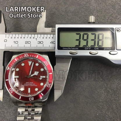 LARIMOKER NH35 39mm Automatic Men's Watch Domed Sapphire Glass 100m Diving Vintage Wine Red Insert Dial Super Luminous Watch