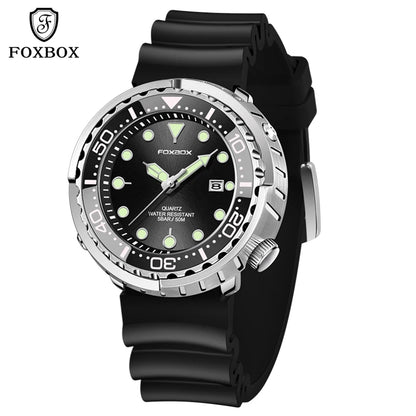 FOXBOX  Top Brand Fashion Diver Watch Men 50ATM Waterproof Date Clock Sport Watches Mens Quartz Wristwatch Relogio Masculino