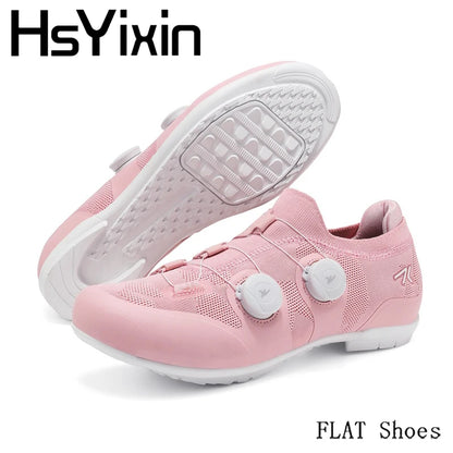 Cycling shoes road bike unisex, HsYixin breathable SPD self-locking non-slip racing road bike shoes flat MTB bicycle sneakers