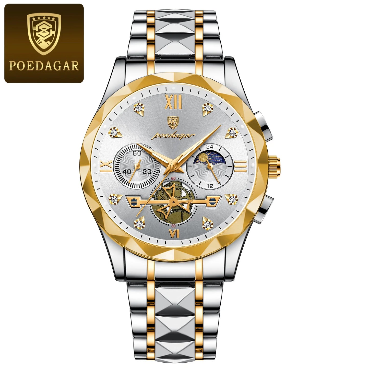 POEDAGAR Top High Quality Man Wristwatch Stainless Steel Chronograph Business Men Watch Waterproof Luminous Quartz Men's Watches
