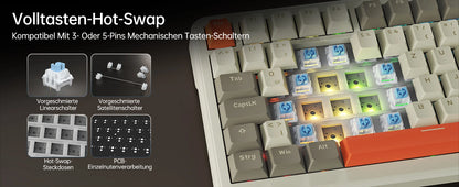 German Version Ajazz Ak820 Gaming Mechanical Keyboard, German Keyboard, ISO-DE Layout Qwertz Hot-Swappable Volume Knob, Holiday Gift