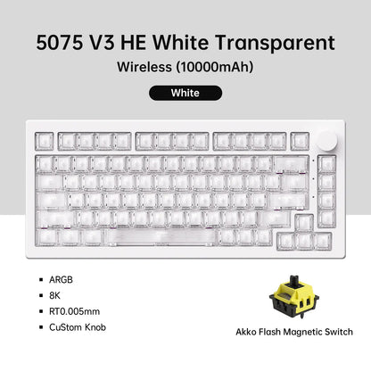 Teclado Magnético Akko 5075 V3 HE 75% — Teclado Mecânico Gaming Personalizado, Rapid Trigger 0.005mm, Taxa de Polling 8K, ARGB