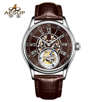 aesop Men's Watch Automatic Movement Mechanical Tourbillon Watch Skeleton Design Stainless Steel Case Waterproof Men's Watch 202