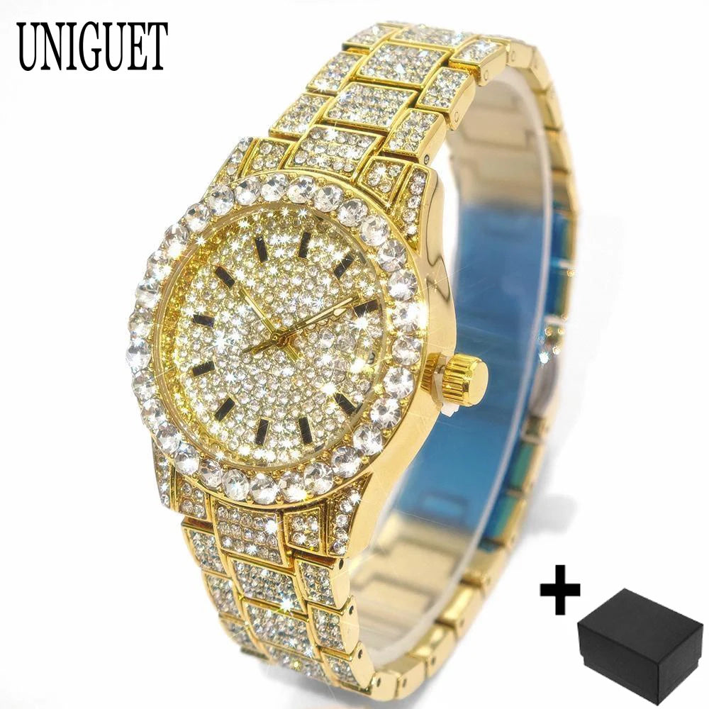 Hot Fashion Luxury Brand UNIGUET Womens Watch Elegant Pink Diamond Small Dial BlingBling Quartz Ladies Mini Iced Wristwatch Gift