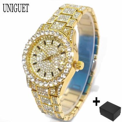 Hot Fashion Luxury Brand UNIGUET Womens Watch Elegant Pink Diamond Small Dial BlingBling Quartz Ladies Mini Iced Wristwatch Gift