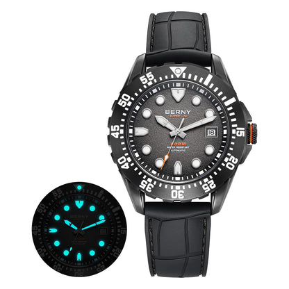 BERNY Automatic Diver Watch for Men Frosted Dial MIYOTA 8215 316L Supper Luminous Sapphire AR Fluororubber Men's Diving Watches