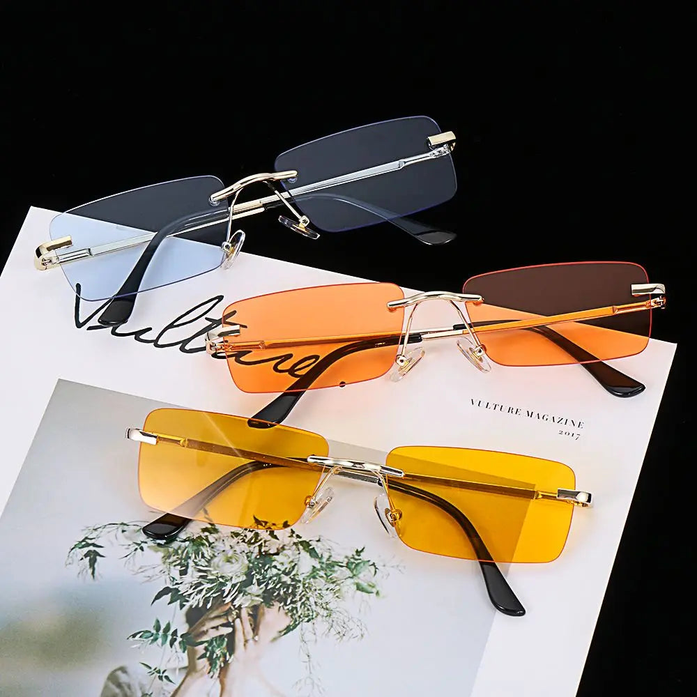 Fashion Rimless Rectangle Sunglasses Women Luxury Design Sun Glasses Ladies Retro Gradient Eyewear Summer UV400 Sun Shades
