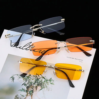 Fashion Rimless Rectangle Sunglasses Women Luxury Design Sun Glasses Ladies Retro Gradient Eyewear Summer UV400 Sun Shades