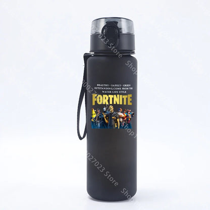 Garrafa de água desportiva Fortnites de 650ML, kawaii, motivacional, à prova de fugas, portátil e reutilizável, para exterior, viagens e ginásio, novo presente giro