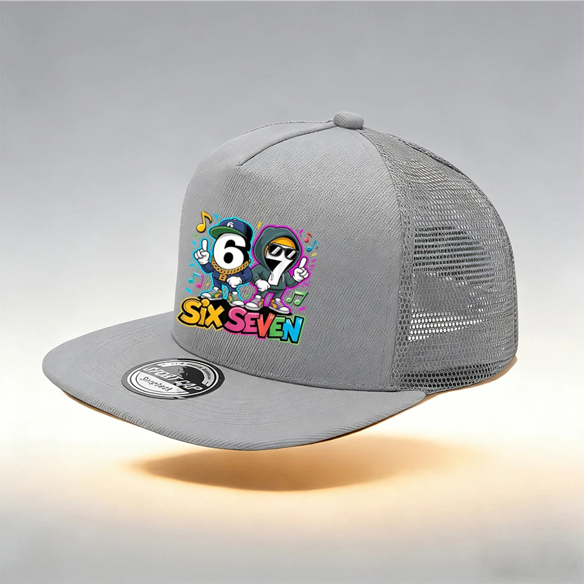 1/2PC Y2KSixSeven flat top truck driver hat, hip-hop cartoon print, breathable mesh, streetwear aesthetic hat