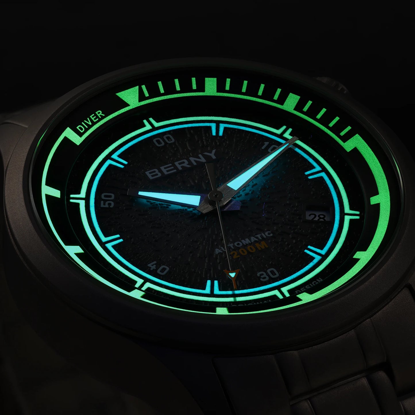BERNY Automatic Diving Watches for Men Full Titanium Lightweight Super Luminous Mechanical Men's Diver Watch 20ATM Sapphire