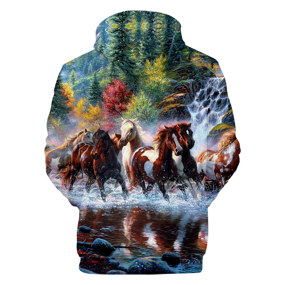 Classic Dolphins tigers wolves galloping horses animal 3D Print Hoodies Long Sleeve Sweatshirts Adult/Child Casual Pullovers
