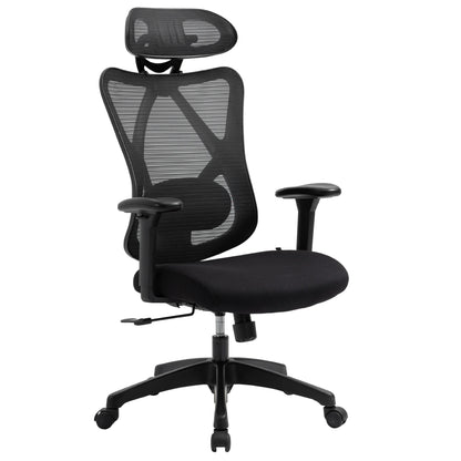 Vinsetto Swivel Office Chair with Armrest 2D Height Adjustable Chair Headrest Lumbar Support 67x64x127cm Black