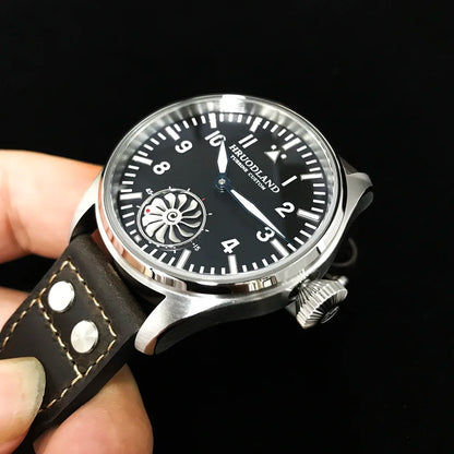 Hruodland 2025 Novo Relógio Mecânico para Homem Seagull ST3620 Piloto Retro 43MM BGW-9 Luminoso Cristal de Safira Turbina Relógio de Homem