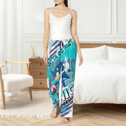Custom Women Soniced Pajama Pants Printed Hedgehog Game Sleep Sleepwear Bottoms with Pockets