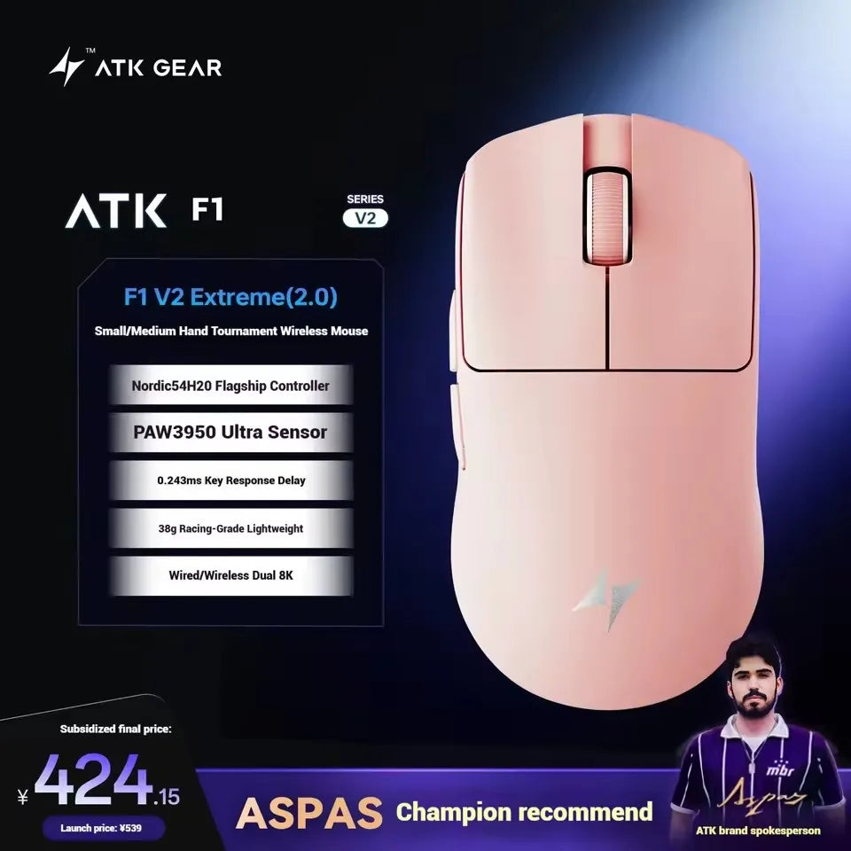 ATK Blazing Sky F1 V2 Ultra Max Wireless Gaming Mouse, Dual-Mode 8K PAW3950 Ultra Lightweight Ergonomic Gaming Mouse