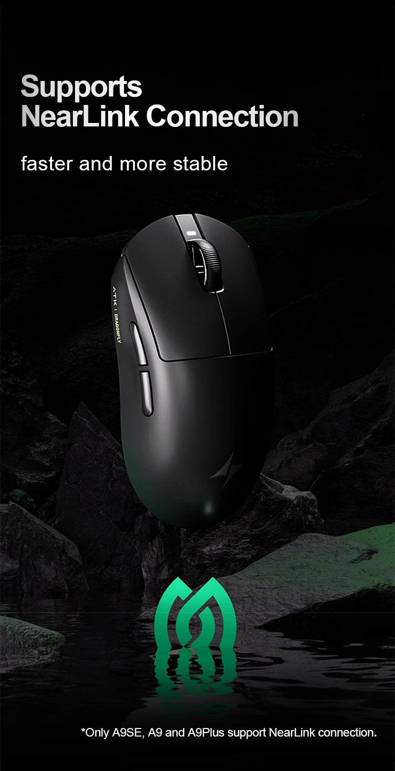 ATK Dragonfly A9 Ultra Wireless Gaming Mouse PAW3950, Tri-Mode 8K Gaming Mouse, Ultra-Lightweight Ergonomic Esports Mouse for FPS Gaming