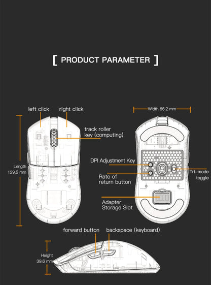 Darmoshark M3Pro Gaming-Maus 2.4G BT kabellos Tri-Mode PAW3395 Sensor N52840 26000DPI für große Hände mit Makro-Treiber – Maus für Gaming