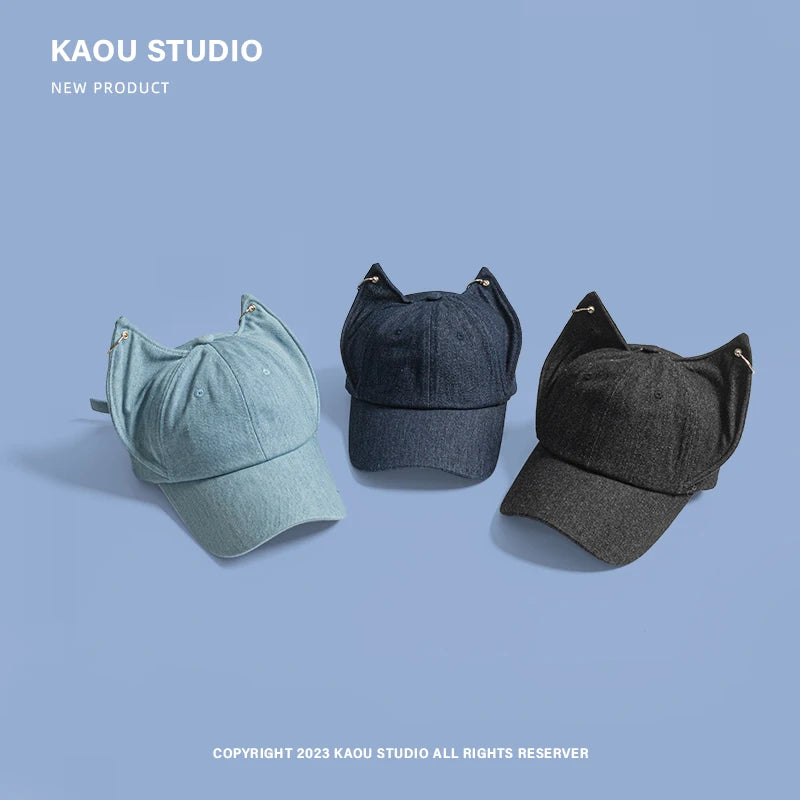 Casquette de baseball cowboy tendance « Niche Y2k Personality » avec oreilles de renard mignonnes, boucle métallique, visière ajustable, pour homme et femme, style hip-hop