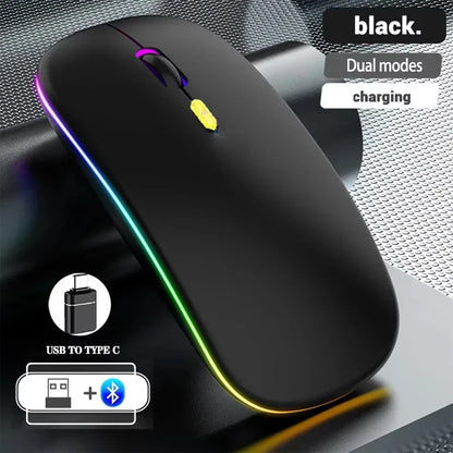 Rato sem fios recarregável de modo duplo, compatível com Bluetooth, 2.4G USB, para computador portátil, iPad, tablet e notebook, rato gaming