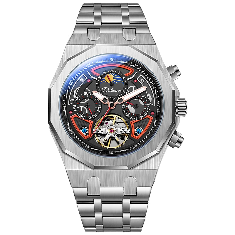 Top Brand Sport Watches with Tourbillon Stainless Steel Rubber Strap Multifunction Dial Automatic Watches Reloj Hombre New