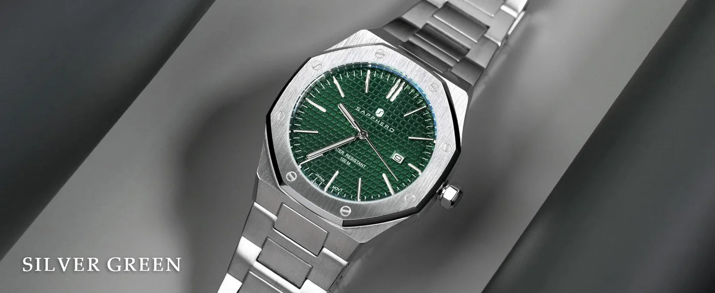 SAPPHERO Men’s Analog Watch Stainless Steel Japan Quartz Movement Date Display 50m Waterproof Classic Business Casual Wristwatch