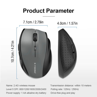 Rato E-YOOSO E-1010 USB 2.4G sem fios para gaming e escritório, 2400 DPI, ótico e ergonómico, para portátil, PC e computador