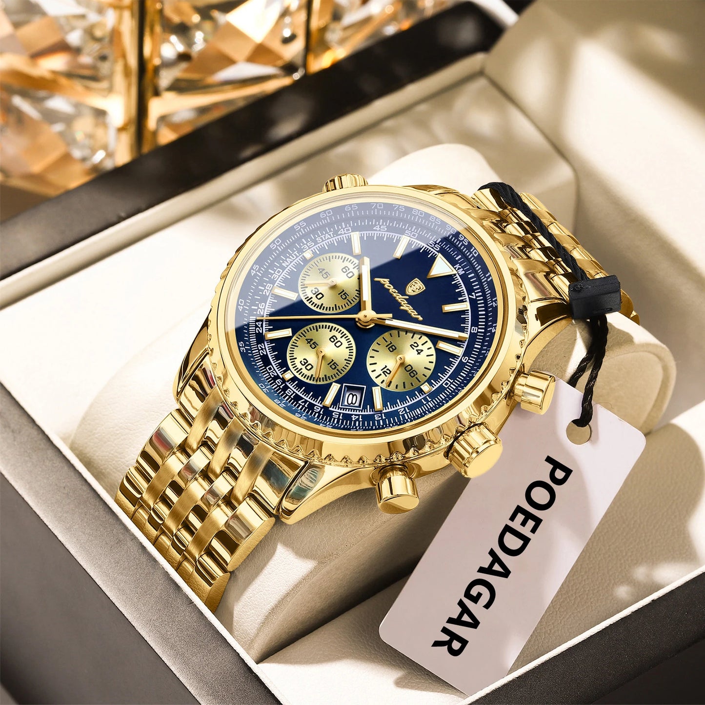 POEDAGAR Trendy Man Watch Chronograph Date Waterproof Luminous Men's Watches Stainless Steel Quartz Sports Luxury Man Wristwatch