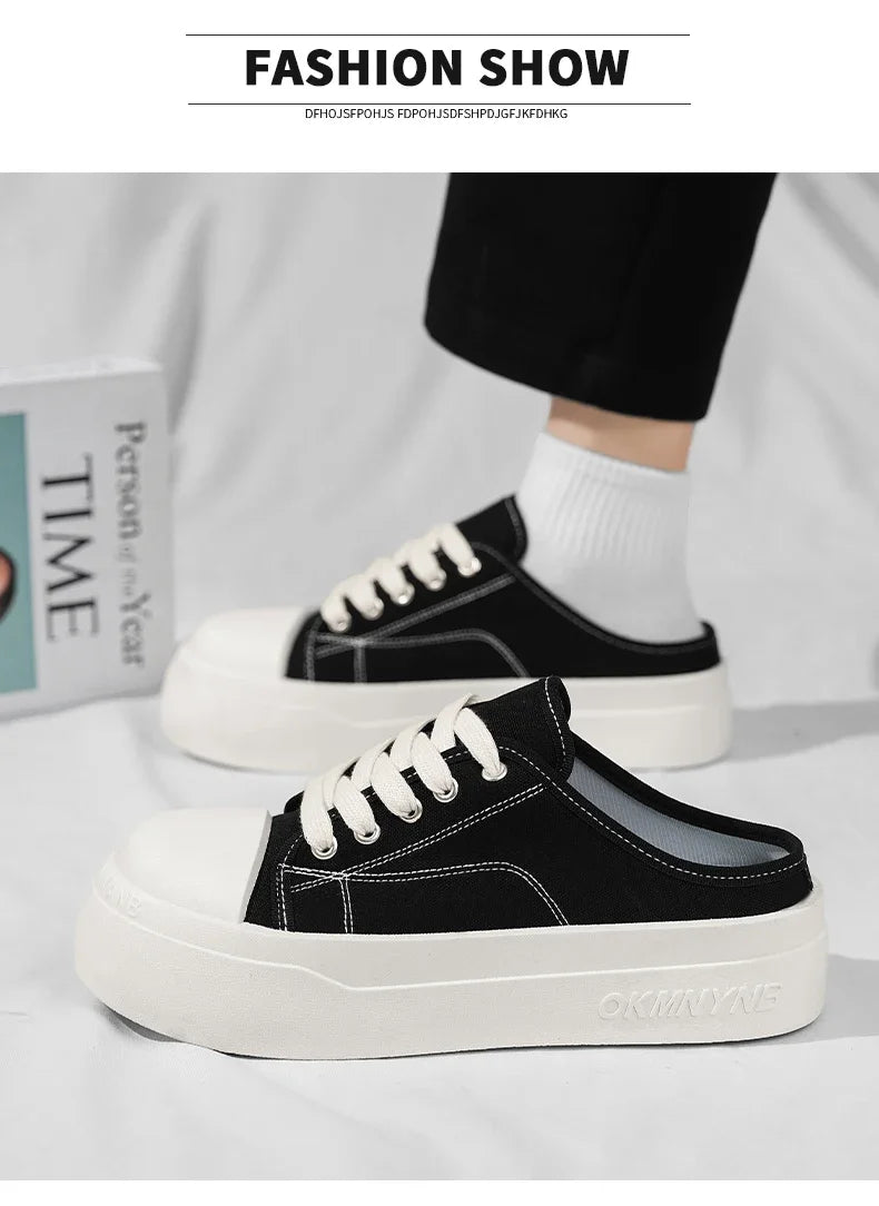 Summer Canvas Sneakers Men Half Shoes Comfortable Breathable Slip-on Shoes Man Mules Street Style Platform Men's Casual Sneakers