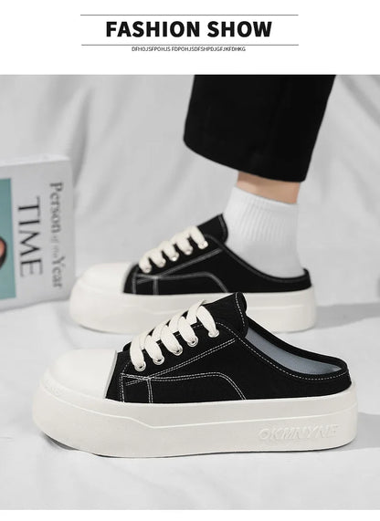 Summer Canvas Sneakers Men Half Shoes Comfortable Breathable Slip-on Shoes Man Mules Street Style Platform Men's Casual Sneakers