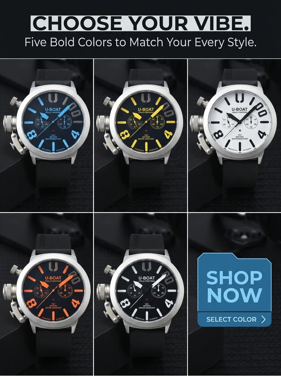 U-Boat Classico 1001 Style Men's Watch Big Dial Stainless Steel Case Rubber Band Luminous Waterproof 1001M Sports Wristwatch
