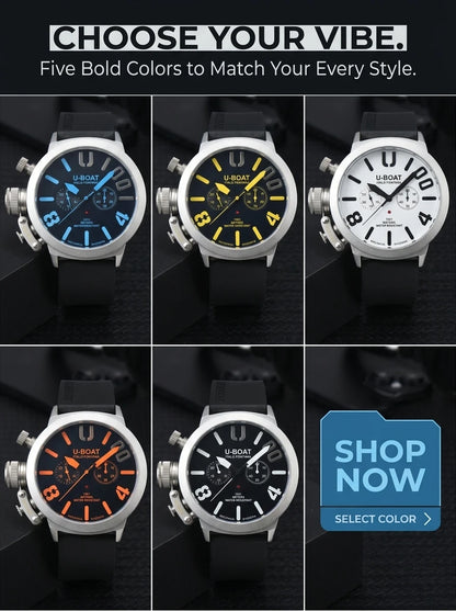 U-Boat Classico 1001 Style Men's Watch Big Dial Stainless Steel Case Rubber Band Luminous Waterproof 1001M Sports Wristwatch