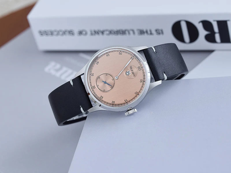 Milifortic Jumping Hour Auto R077 Vintage Small Seconds ST17 Movement Jump Hour Salmon Dial Men Watches