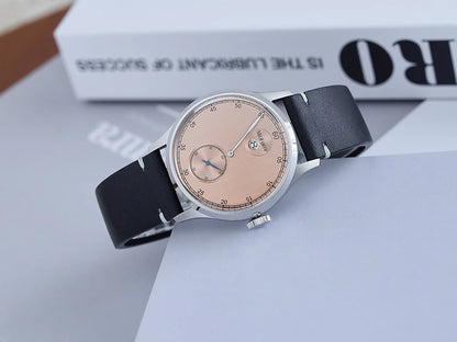 Milifortic Jumping Hour Auto R077 Vintage Small Seconds ST17 Movement Jump Hour Salmon Dial Men Watches