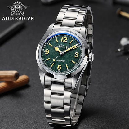 Relógio para homem ADDIESDIVE 36mm em destaque AD2518 com vidro espelhado convexo, aço inoxidável 316L, Reloj Hombre, 100m à prova de água, quartzo