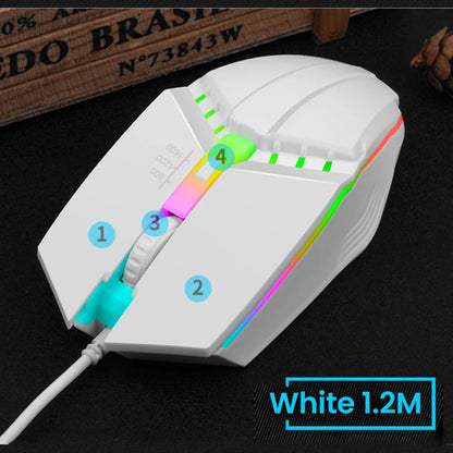 Rato Gaming USB com Fio RGB Retroiluminado e Botão Silenciar, para PC de Secretária, Portátil, Computador, Casa e Escritório, LED Luminoso, 1600DPI