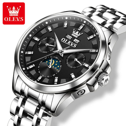 OLEVS 7070 Automatic Men's Watches Luxury Multi functional  Perpetual Calendar Moon Phase Luminous Mechanical Wristwatch For Man