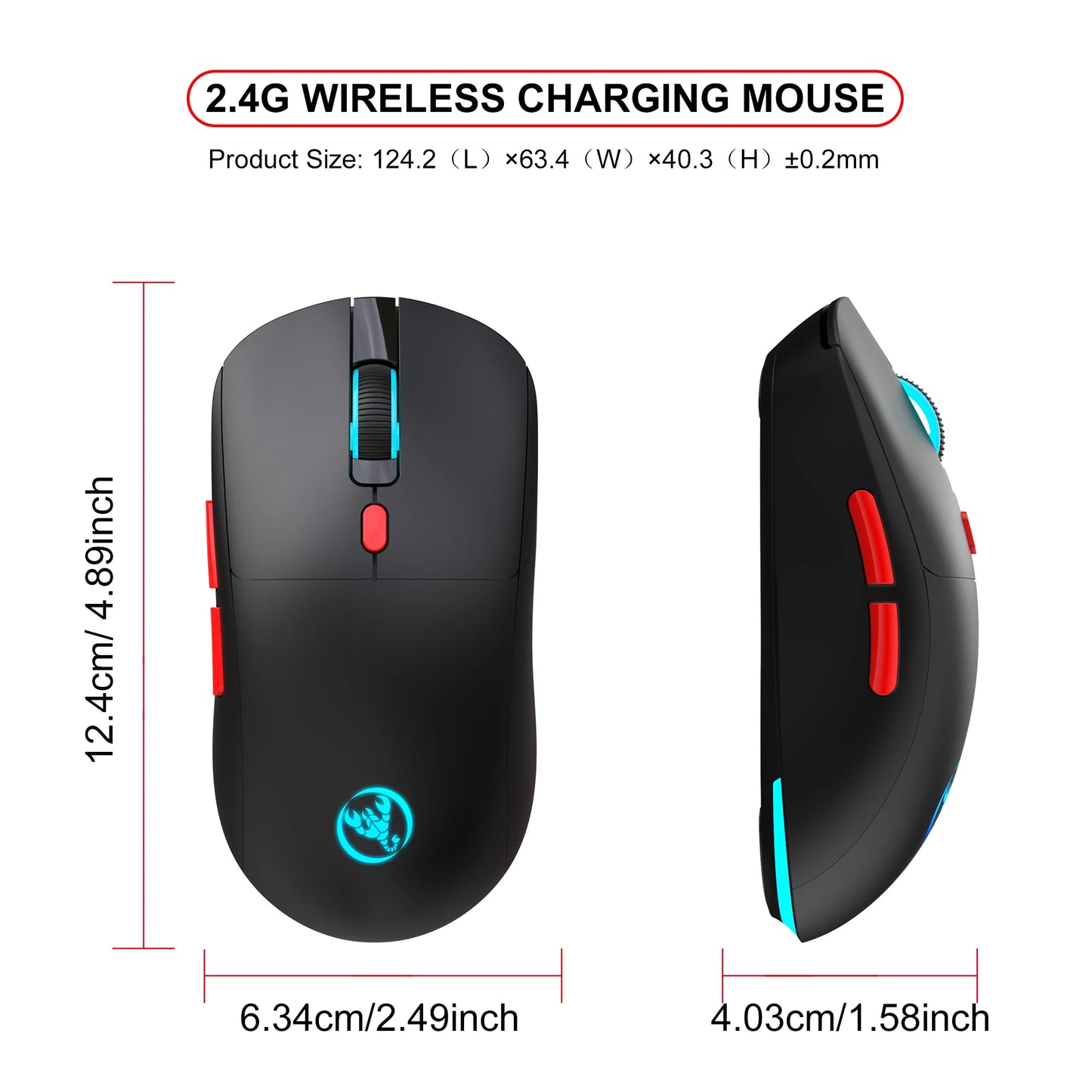 2.4G Wireless Rechargeable Mouse 650mAh Adjustable 3600DPI 7 Colors RGB Lighting Ergonomic Silent for Office Laptop PC Gaming