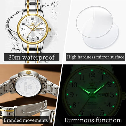 OLEVS 2891 Luxury Brand Fashion Women's Watches Waterproof Luminous Quartz Watch Dual Calendar Stainless Steel Strap Wristwatch