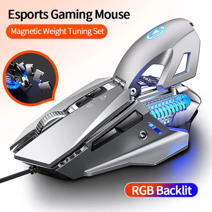 Rato Gaming eSports com Fio e Retroiluminação RGB, 200-7200 DPI Ajustáveis, USB com Fio para PC, Portátil e Jogos FPS