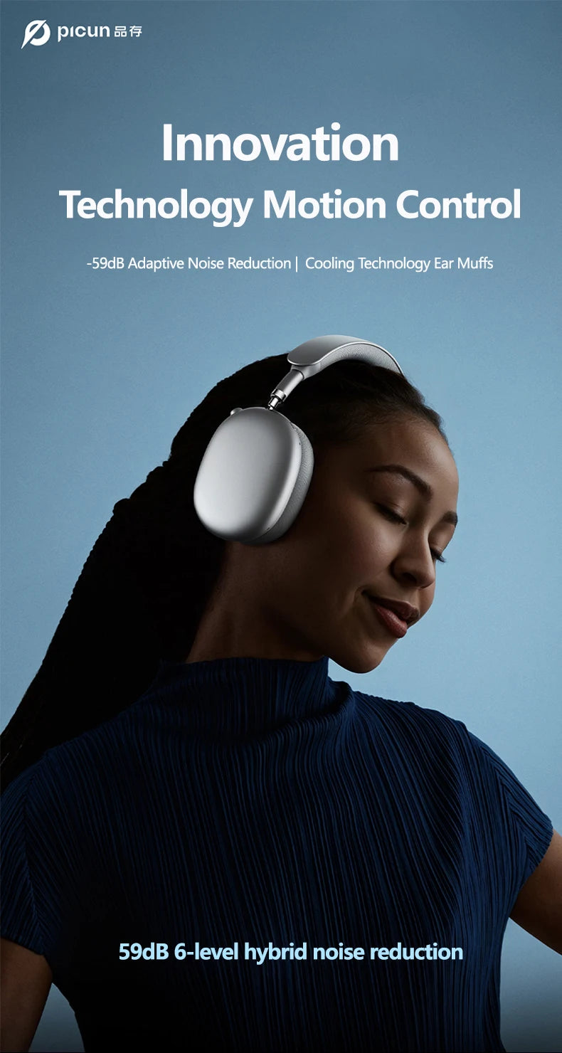 Cuffie wireless Picun F8MAX ANC, cancellazione attiva del rumore ibrida 59dB, audio spaziale, auricolari Bluetooth 6.0, headset over-ear 180H