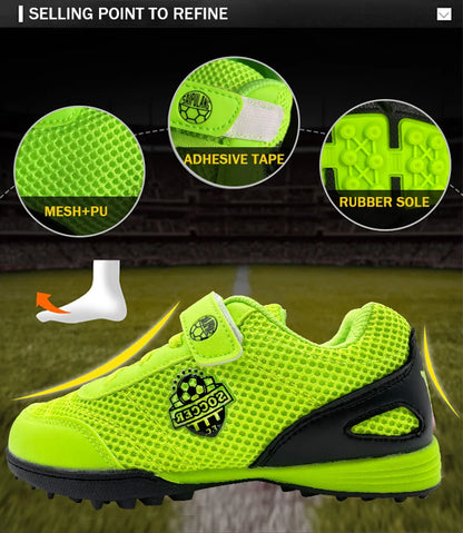 Boys' and Girls' TF Children's Football Shoes Hook and Loop Football Boots No Spikes Lacrosse Beginner Cricket Shoes Baseball Shoes