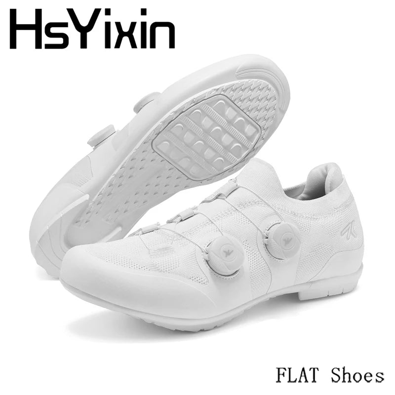 Cycling shoes road bike unisex, HsYixin breathable SPD self-locking non-slip racing road bike shoes flat MTB bicycle sneakers