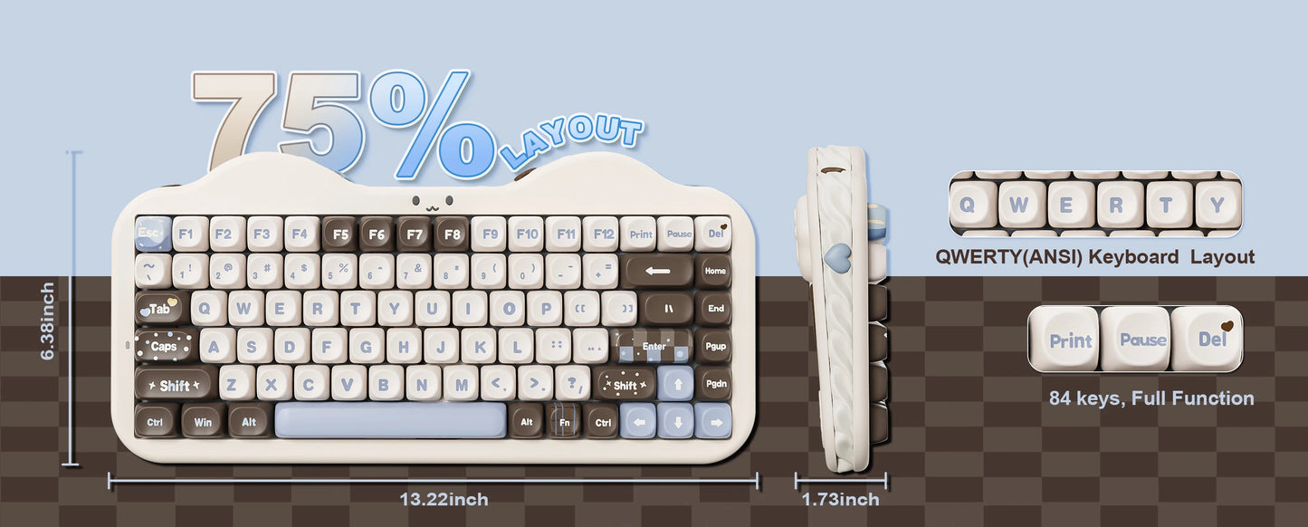 Teclado mecânico sem fios YUNZII C75, 75% cremoso com Hot Swap e RGB personalizável, design Gasket Cute Cake, para Win/Mac/Gaming
