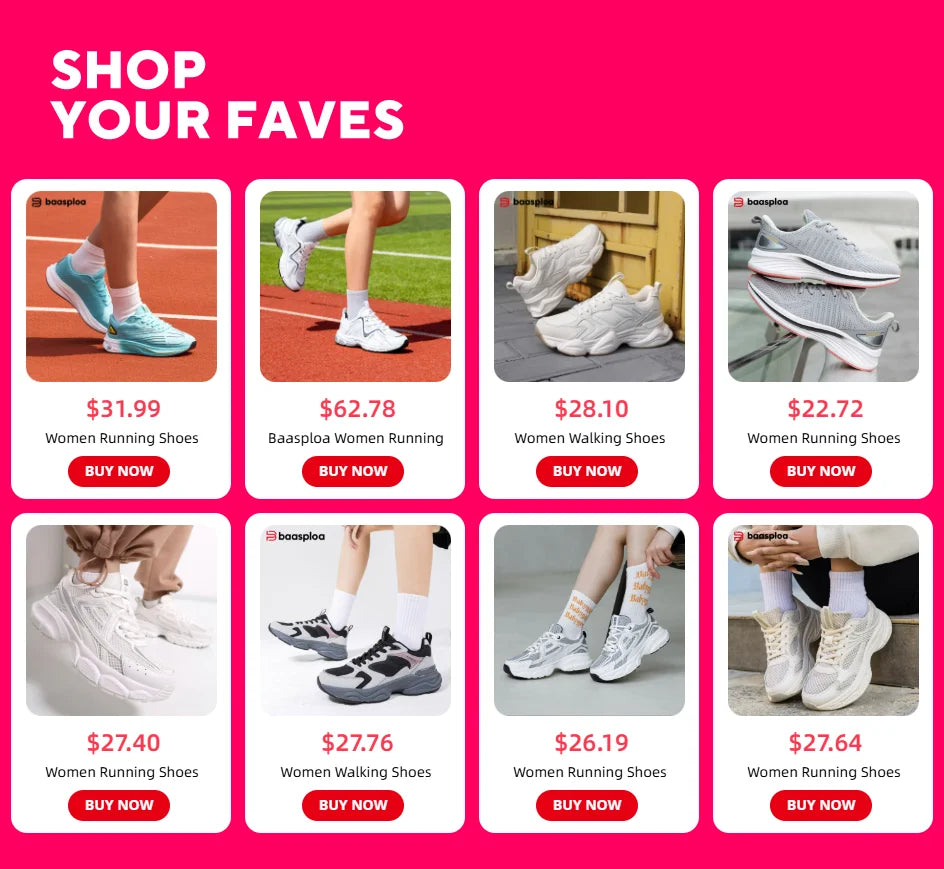 Baasploa Women Running Shoes Fashion Lightweight Mesh Non-slip Jogging Sneaker Female Outdoor Breathable Colorful Casual Shoes