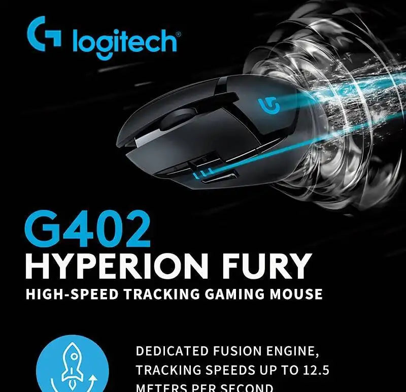 Rato Gaming com Fios Logitech G402, Processador ARM de 32-Bit, 8 Botões, 500 IPS, Antiderrapante, para Sessões de Gaming e Trabalho Durante Todo o Dia