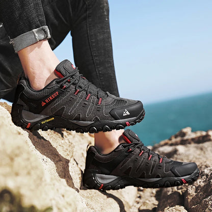 HIKEUP Men's Hiking Shoes Suede Leather Outdoor Shoes Wear-resistant Men Trekking Walking Hunting Tactical Sneakers