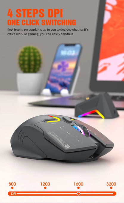Rato XUNSVFOX H2 sem fios Bluetooth de modo duplo, iluminação RGB, para portátil, gaming e escritório, com carregamento magnético